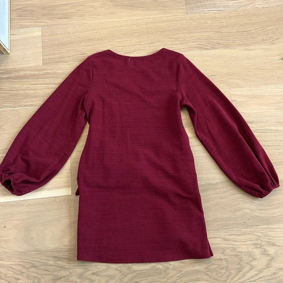 American Threads Red Dress Long Sleeve Bow Tie Waist Mini Length Holiday Dress - Picture 5 of 7